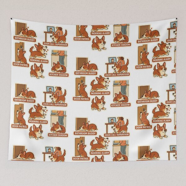 Item preview, Red-Headed Tri Corgi Clingy Moments Sticker Sheet designed and sold by CoachEkong.