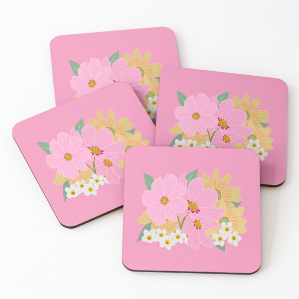 Item preview, Retro Floral Illustration – Cottage Chic Bright Pink and Soft Yellow Botanical Art designed and sold by 9th Cycle Studios.
