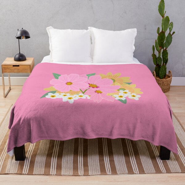 Item preview, Retro Floral Illustration – Cottage Chic Bright Pink and Soft Yellow Botanical Art designed and sold by 9th Cycle Studios.