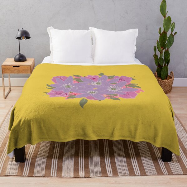 Item preview, Retro Cottage Chic Floral Art – Mustard Yellow and Purple Botanical Illustration designed and sold by 9th Cycle Studios.