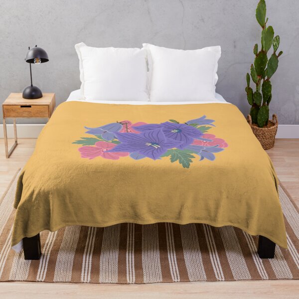 Item preview, Vintage Retro Floral Art – Cottage Chic Botanical Design in Purple & Mustard Yellow, Square Home Decor designed and sold by 9th Cycle Studios.