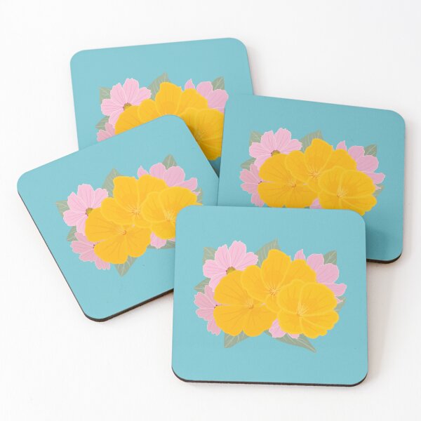 Item preview, Retro Vintage Floral Design – Bright Cottage Chic Botanical Art in Purple & Mustard Yellow, Square Print designed and sold by 9th Cycle Studios.