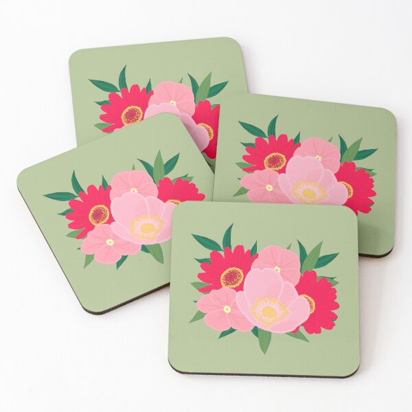 Item preview, Maximalist Vintage Floral – Retro Botanical Square Print in Soft Pink and Green designed and sold by 9th Cycle Studios.