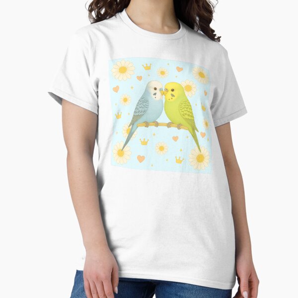 Item preview, Lovebirds in Blue Paradise – Kawaii Budgie Couple Design designed and sold by HIMEKARI.
