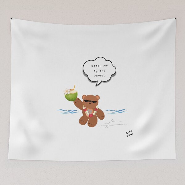 Item preview, Catch Me by the Waves – Coconut Beach Bear ( White / Transparent Background ) designed and sold by mintmono-studio.