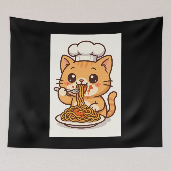 Item preview, Pasta Meowster – Funny Cute Chef Cat Eating Spaghetti designed and sold by CesArt  D..