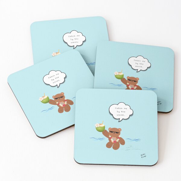 Item preview, Catch Me by the Waves – Coconut Beach Bear ( Sky blue Background ) designed and sold by mintmono-studio.