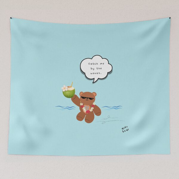 Item preview, Catch Me by the Waves – Coconut Beach Bear ( Sky blue Background ) designed and sold by mintmono-studio.
