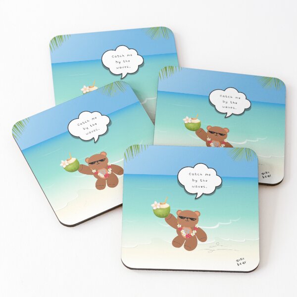 Item preview, Catch Me by the Waves – Coconut Beach Bear ( Square Background ) designed and sold by mintmono-studio.