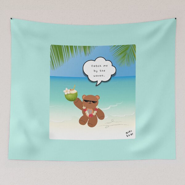 Item preview, Catch Me by the Waves – Coconut Beach Bear ( Square Background ) designed and sold by mintmono-studio.