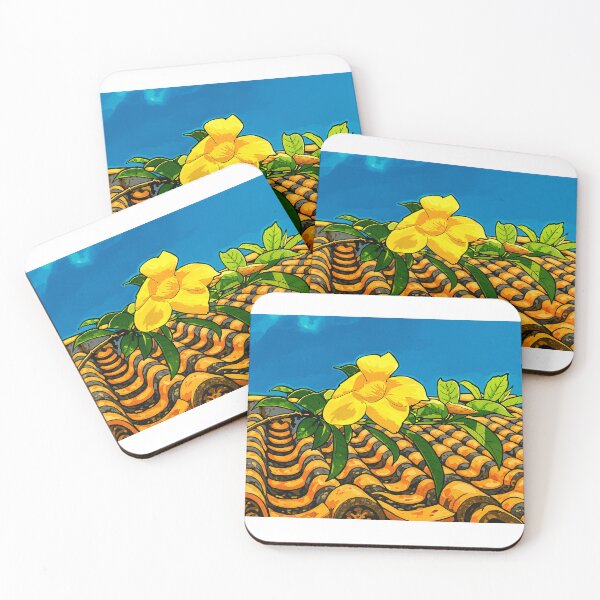 Item preview, Yellow Blossom on Okinawan Roof | Summer Flower & Tile Art - Island Sunshine designed and sold by GEEEN.