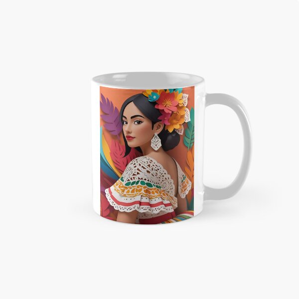 Item preview, Colorful Mexican Folk Art | Paper Cut Style Girl with Flowers | Latin Culture Inspired Portrait | Vibrant Fiesta Illustration | Traditional Heritage Design designed and sold by PaintedPixels01.