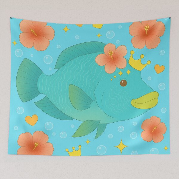 Item preview, Humphead Wrasse with Hibiscus - Blue designed and sold by HIMEKARI.