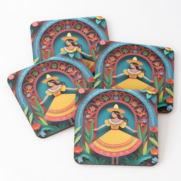 Item preview, Papercut Mexican Girl Illustration | Traditional Dress and Sombrero | Festive Latin Folk Art Style | Colorful Cultural Design | Handcrafted Heritage Poster designed and sold by PaintedPixels01.