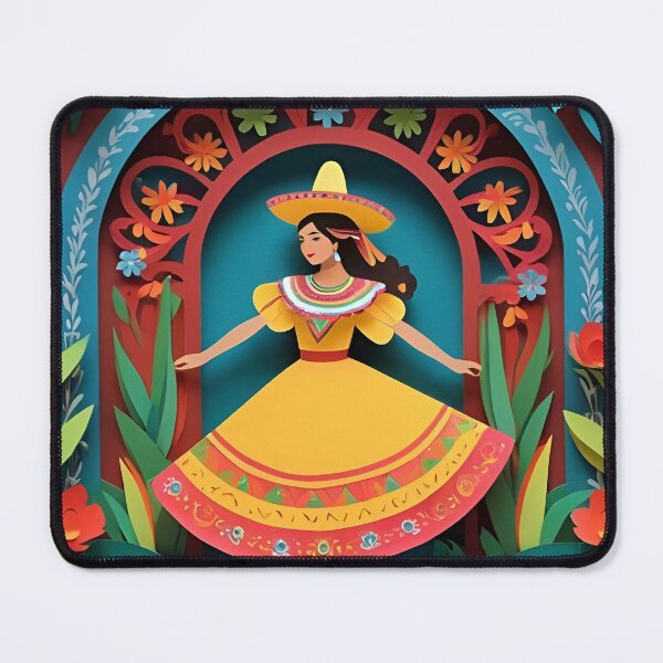 Item preview, Papercut Mexican Girl Illustration | Traditional Dress and Sombrero | Festive Latin Folk Art Style | Colorful Cultural Design | Handcrafted Heritage Poster designed and sold by PaintedPixels01.