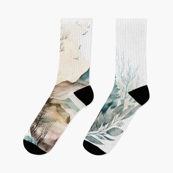 Item preview, Mystic Watercolor Mountain Scene – Dreamy Forest Landscape with Birds and Leaves designed and sold by PaintbrushPlace.
