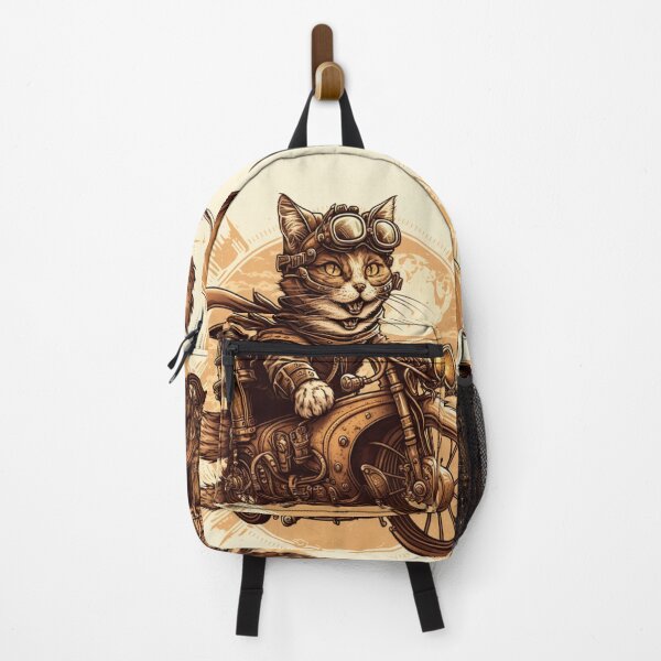 Item preview, Steampunk Cat on Motorcycle – Vintage Biker Feline Adventure Art designed and sold by PaintbrushPlace.