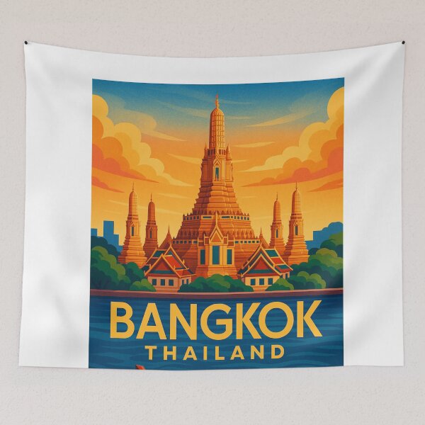Item preview, Wat Arun and Longtail Boat, Bangkok, Thailand designed and sold by Aryabek.