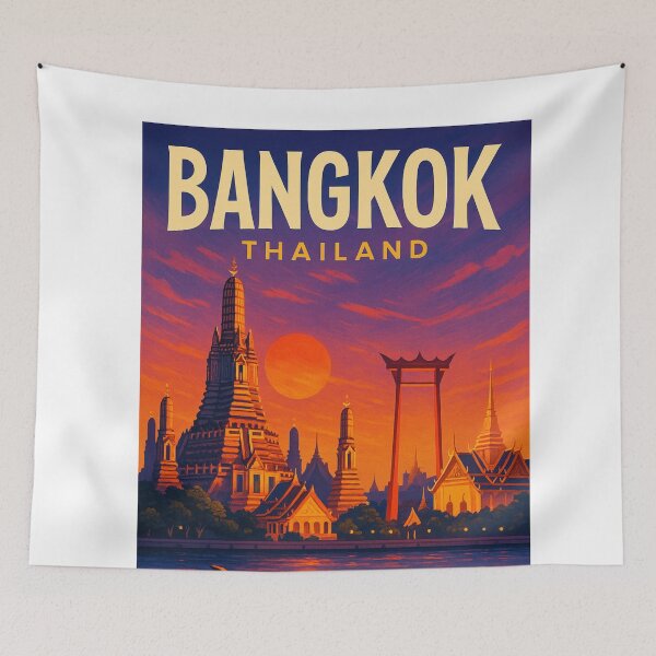 Item preview, Sunset at Wat Arun and Giant Swing, Bangkok, Thailand designed and sold by Aryabek.