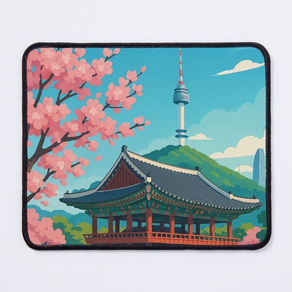 Item preview, Seoul Cherry Blossoms with Namsan Tower designed and sold by Aryabek.