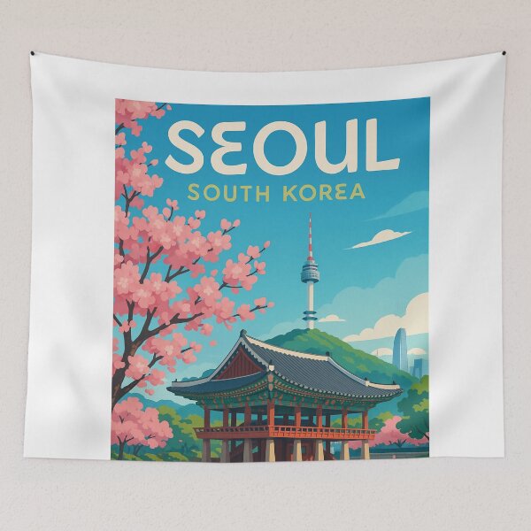 Item preview, Seoul Cherry Blossoms with Namsan Tower designed and sold by Aryabek.