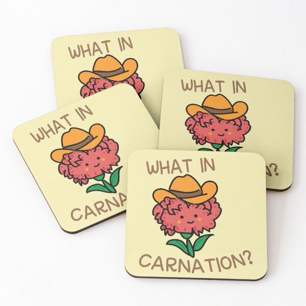 Item preview, Funny What in Carnation Cowboy flower pun designed and sold by fluffyfamcraft.