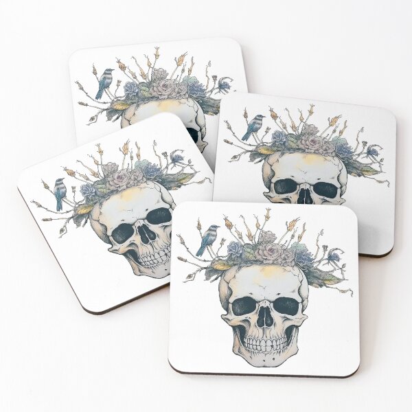 Item preview, SKULL SKELETON WITH FLOWER CROWN AND BIRD  Midjourney AI Artwork designed and sold by davidjulie.
