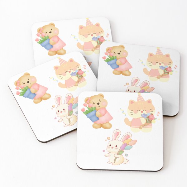 Item preview, Adorable Animal Friends with Flowers – Cute Bear, Cat & Bunny Sticker Design designed and sold by PRINTJIT.