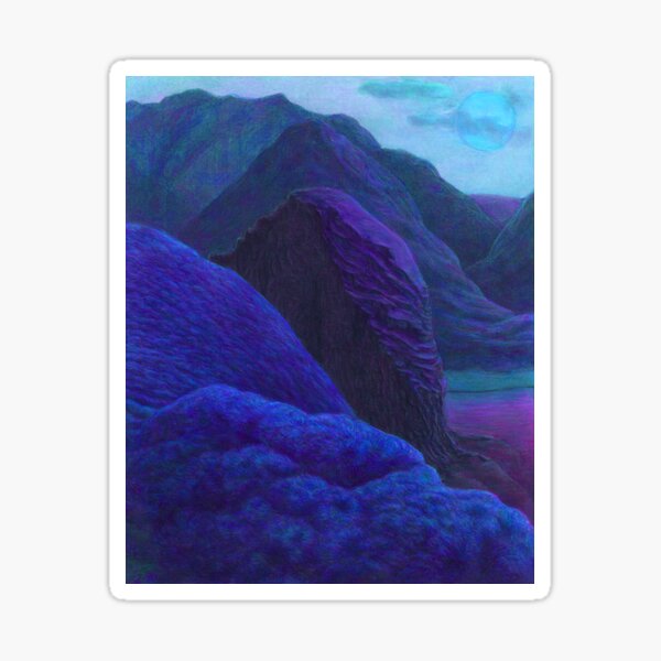 Item preview, Mountainous Landscape colored pencil drawing blue version designed and sold by Rainbow Nebula 7000.