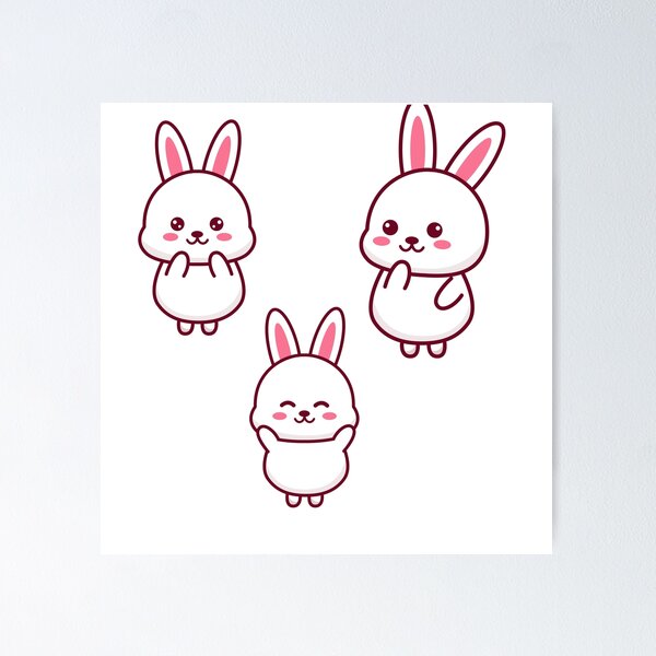 Aperçu de l'œuvre Chubby Kawaii Bunnies – Ensemble d'autocollants de lapins de dessin animé mignons créée et vendue par PRINTJIT.