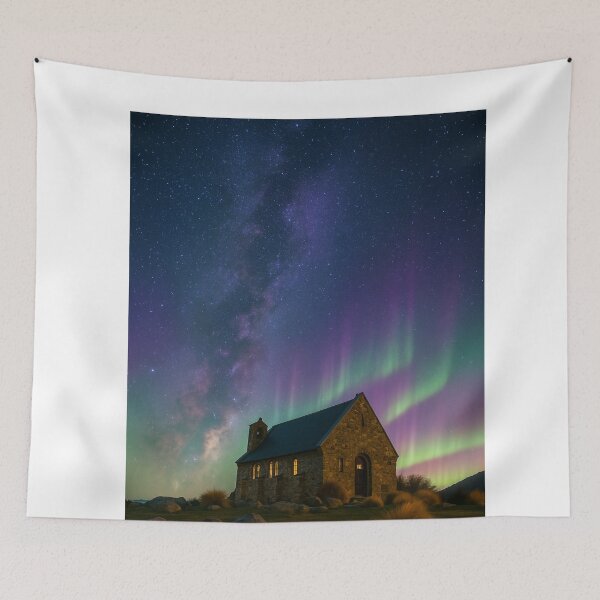 Item preview, Milky Way and Aurora Over Church of the Good Shepherd, Tekapo designed and sold by Aryabek.