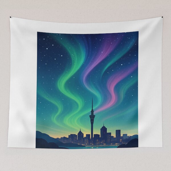 Item preview, Northern Lights Over Auckland City Skyline, New Zealand designed and sold by Aryabek.