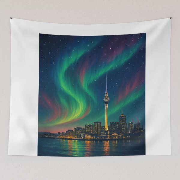 Item preview, Aurora Over Auckland Harbour and Sky Tower designed and sold by Aryabek.