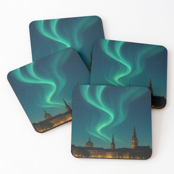 Item preview, Aurora Borealis Above Church Spires in Copenhagen designed and sold by Places On Earth.