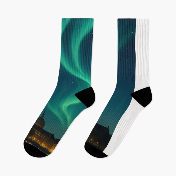 Item preview, Aurora Borealis Above Church Spires in Copenhagen designed and sold by Places On Earth.