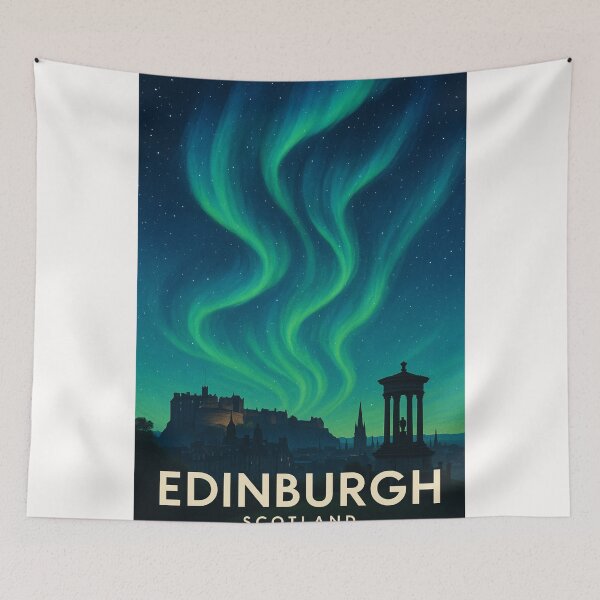 Item preview, Edinburgh Castle and Calton Hill Under Aurora, Scotland designed and sold by Places On Earth.