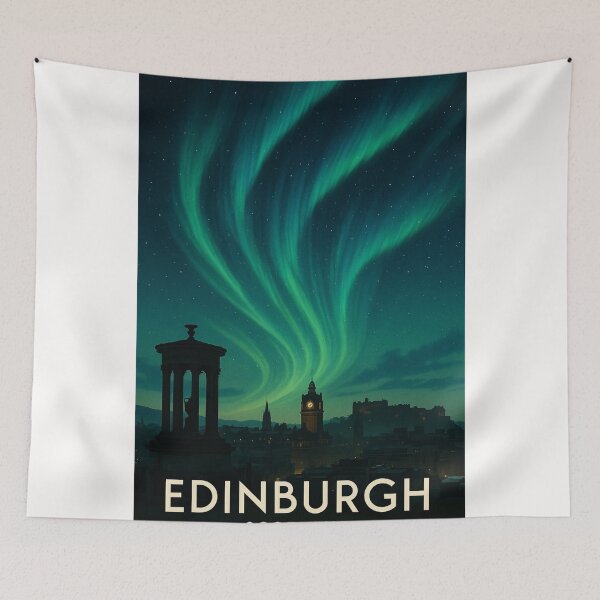 Item preview, Aurora Above Balmoral Clock and Calton Hill, Edinburgh designed and sold by Places On Earth.