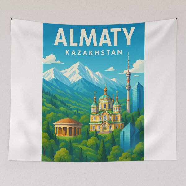 Item preview, Almaty Skyline with Ascension Cathedral and Kok Tobe Tower designed and sold by Places On Earth.
