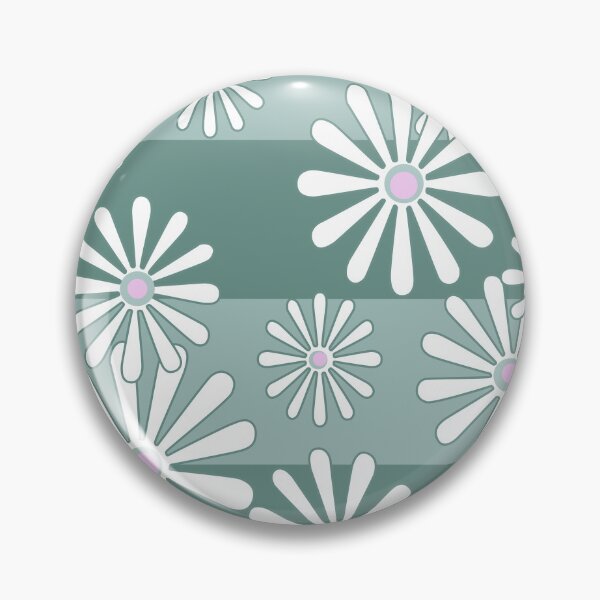 Item preview, White chamomile flowers on striped background green mint  designed and sold by fuzzyfox.