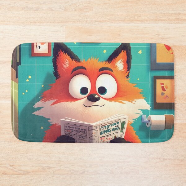 Item preview, Animal Toilet Bright-Eyed Red Fox Reads Cheerful Turquoise Bathroom Newspaper designed and sold by mildaclairmo.