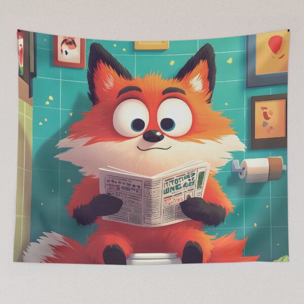 Item preview, Animal Toilet Bright-Eyed Red Fox Reads Cheerful Turquoise Bathroom Newspaper designed and sold by mildaclairmo.