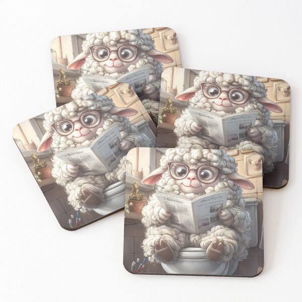 Item preview, Animal Toilet Fluffy Sheep Wearing Glasses Reading Newspaper Bathroom Scene designed and sold by mildaclairmo.
