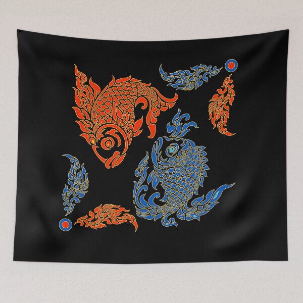 Item preview, Vector illustration of a Thai pattern, Thai pattern, red and blue fish, Pisces. designed and sold by Redindys.