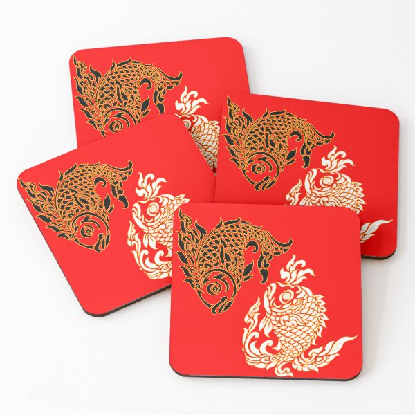 Item preview, Pair of fish with Thai pattern, Thai pattern, Pisces, Pair of fish, white and black. designed and sold by Redindys.