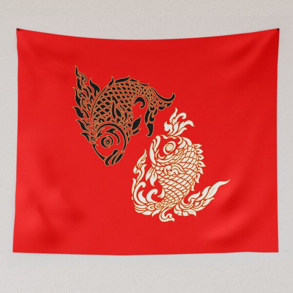 Item preview, Pair of fish with Thai pattern, Thai pattern, Pisces, Pair of fish, white and black. designed and sold by Redindys.