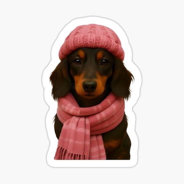 Item preview, Cozy Dachshund in Pink Hat and Scarf designed and sold by Tote and Scribble.