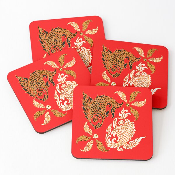 Item preview, Pair of fish with Thai pattern, Thai pattern, Pisces, Pair of fish, white and black designed and sold by Redindys.