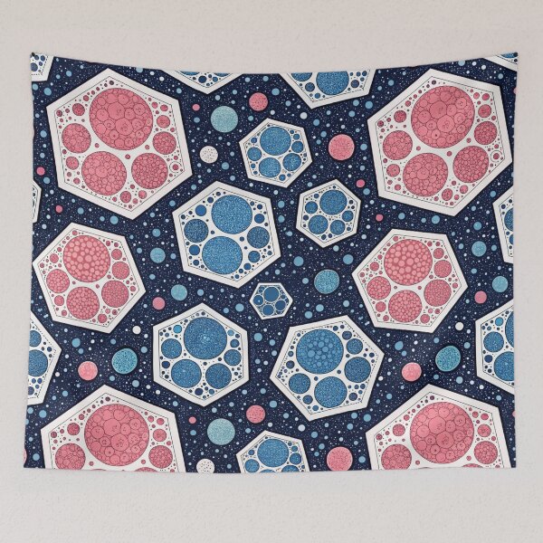 Item preview, Hexagon Bubble Space Seamless Pattern, Pink and Blue Celestial Art designed and sold by KlarkiteTees.