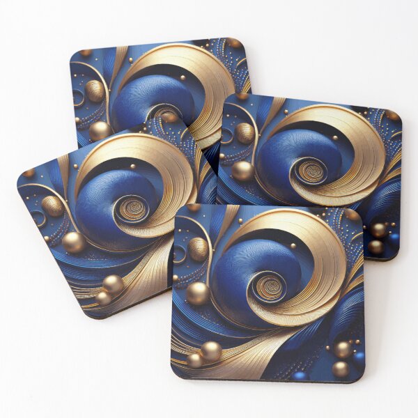 Item preview, Blue Gold Abstract Fibonacci Art  designed and sold by Vicky Brago-Mitchell®.