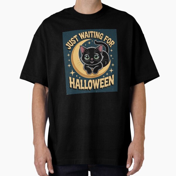 Item preview, Just waiting for Halloween, with black cat and moon designed and sold by WeTheWeirdosCo.
